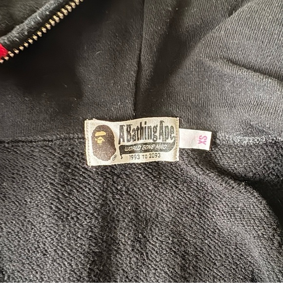 BAPE sz XS Black Full Zip Vest Shark Hoodie Fleece Bathing Ape Japan PONR - Picture 5 of 14